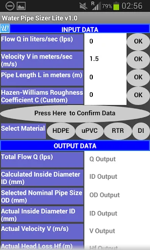 Water Pipe Size Calculator Lt