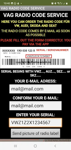 Radio Code Service VW Audi...