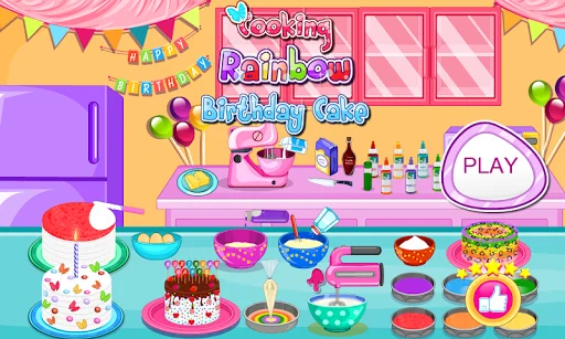 Cooking Rainbow Birthday Cake