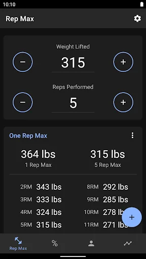 1 Rep Max Calculator and Log screenshot 1