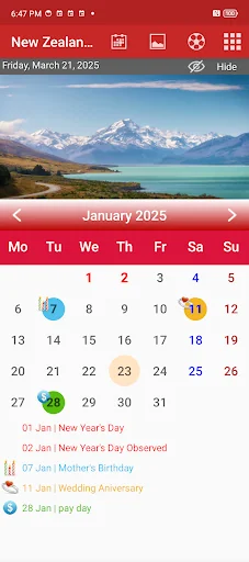 NZ Calendar 2025