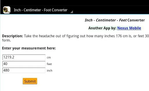Inch/cm/Foot Conversion screenshot 1