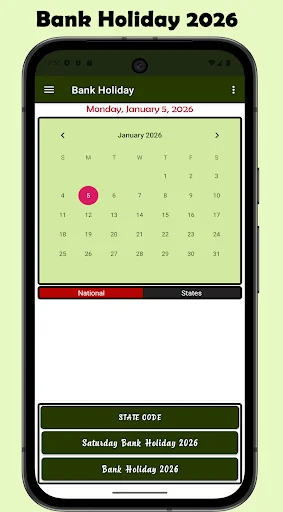 Bank Holiday Calendar 2026