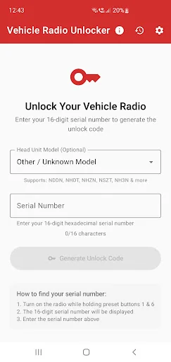 A1 Vehicle Radio Unlocker
