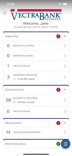 Vectra Bank Positive Pay