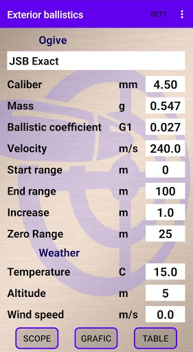External ballistics calculator screenshot 1
