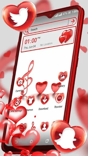 Red Glass Heart Launcher Theme screenshot 1