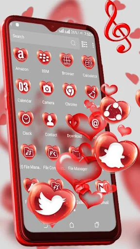 Red Glass Heart Launcher Theme screenshot 2