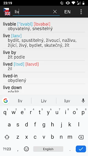 Czech-English offline dict. screenshot 2