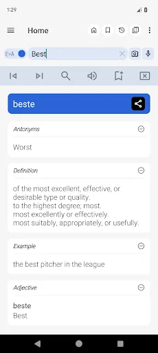 English Afrikaans Dictionary screenshot 1