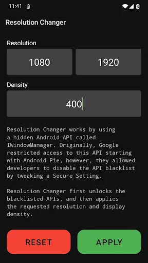 Resolution Changer — Uses ADB screenshot 2