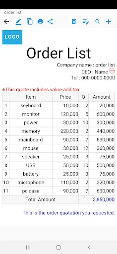 Order List ( Invoice Quote )