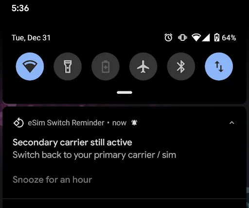 eSim Network Switch Reminder