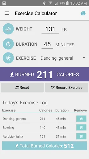 Exercise Calorie Calculator screenshot 1