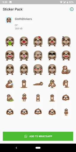 Sloth stickers for WhatsApp
