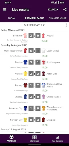 Live Scores for Premier League screenshot 1