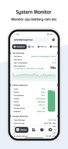 System Monitor Cpu Ram Battery screenshot 1