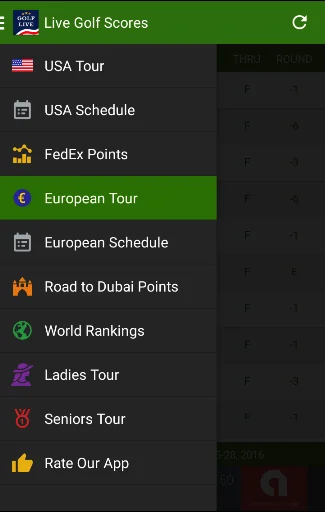 Live Golf Scores - US & Europe screenshot 1
