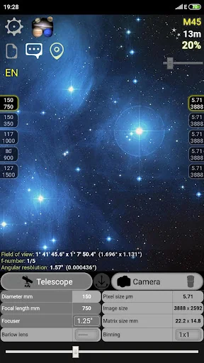 Telescope calculator screenshot 2
