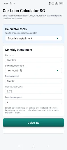 Car Loan Calculator Singapore