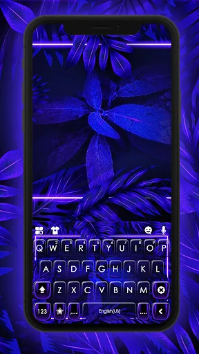 Blue Neon Leaves Keyboard Back