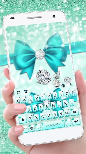 Cyan Diamond Bowknot Keyboard 