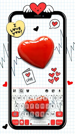 Doodle Red Heart Keyboard Back