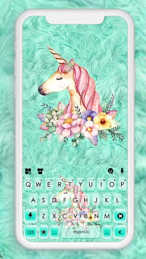 Floral Cyan Unicorn Keyboard B
