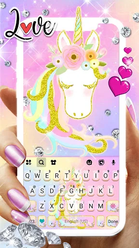 Girly Floral Unicorn Keyboard