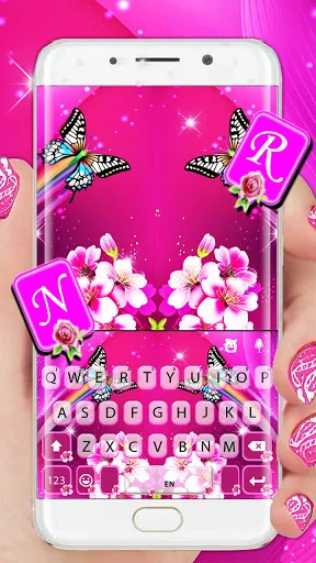 Pink Flower Butterfly Keyboard