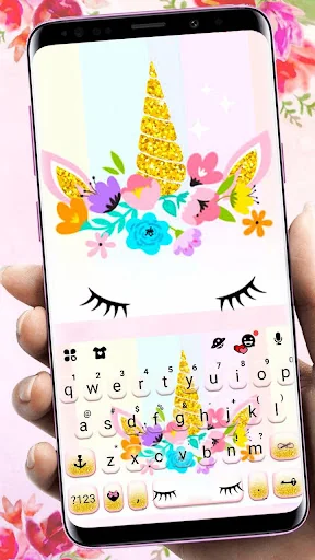Golden Floral Unicorn Keyboard