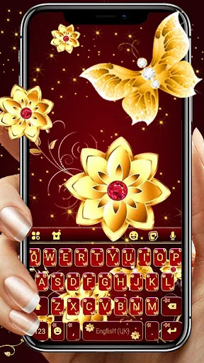 Golden Red Flowers Keyboard Ba
