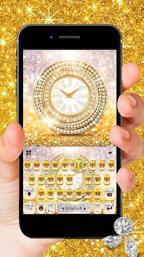 Gold Glitter Clock Keyboard Th screenshot 1