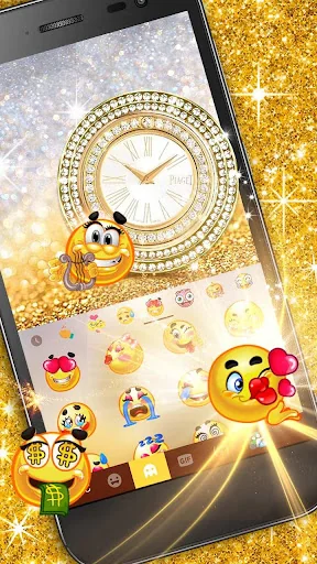 Gold Glitter Clock Keyboard Th screenshot 2
