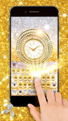 Gold Glitter Clock Keyboard Th screenshot 3