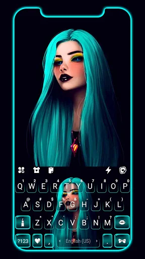 Gothic Neon Girl Keyboard Back