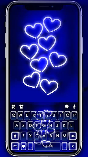 Neon Blue Hearts Keyboard Them