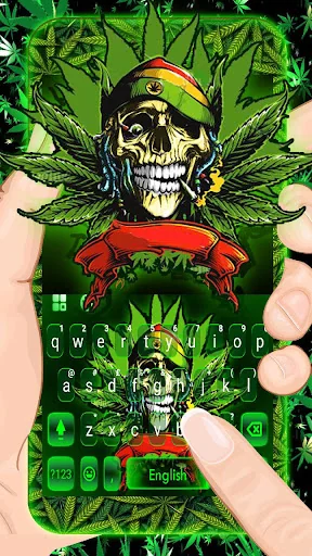 Neon Green Weed Skull Keyboard