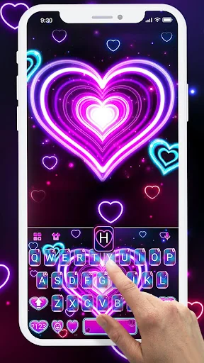 Neon 3d Heart Keyboard Theme