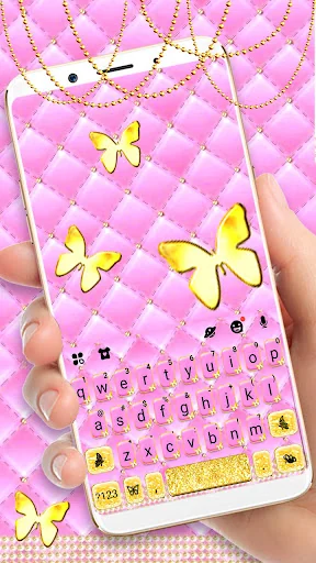 Pink Gold Butterflies Keyboard