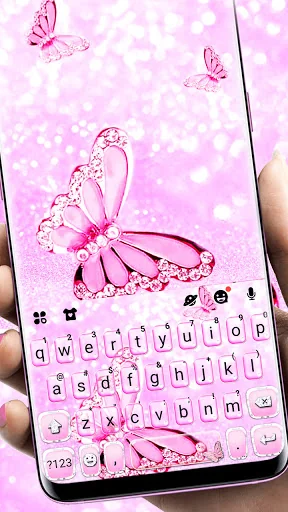 Pink Shiny Butterfly Keyboard 