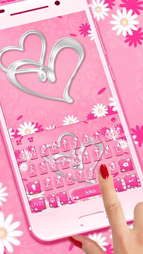 Pink Silver Heart Keyboard The