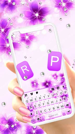 Purple Shiny Flowers Keyboard 