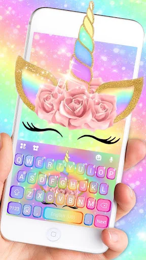 Rainbow Pink Rose Unicorn Keyb screenshot 1