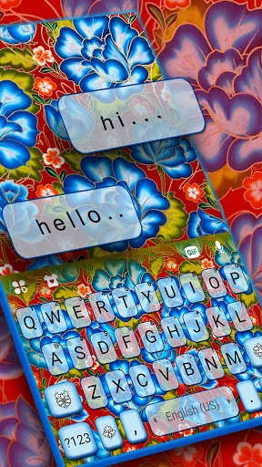 Red Blue Flowers Keyboard Back