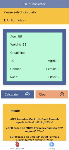 Pocket GFR Calculator