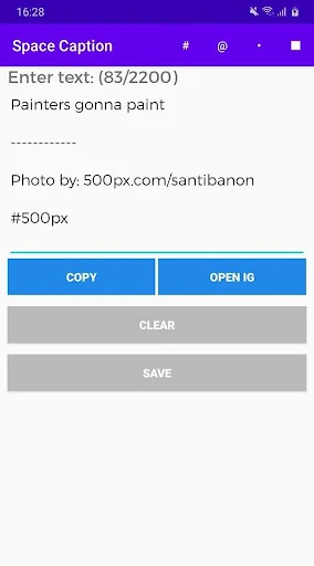 Space Caption for IG