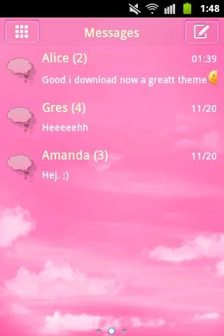 Pink Clouds Theme GO SMS Pro screenshot 1