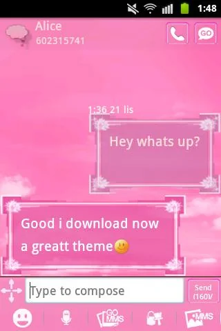 Pink Clouds Theme GO SMS Pro screenshot 2