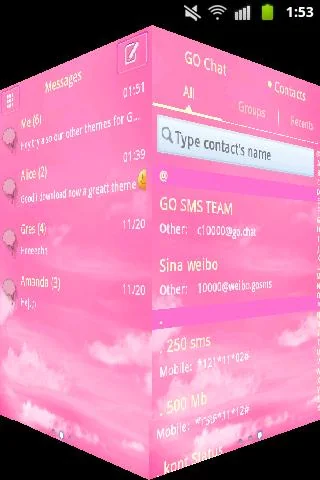 Pink Clouds Theme GO SMS Pro screenshot 3